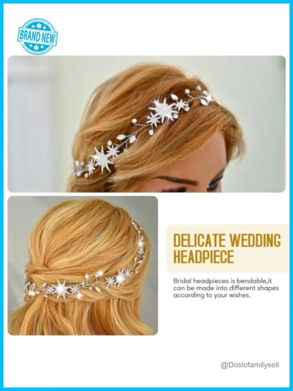 Gold Star Crystal Bridal Hair Vine with Bobby Pins